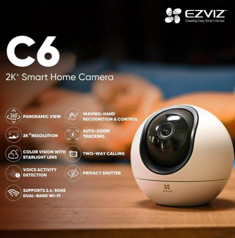 CAMARA DE SEGURIDAD EZVIZ 2K SMART HOME PAN & TILT LENS 4MM AUTO ZOOM TRACKING CS-C6-A0-8C4WF