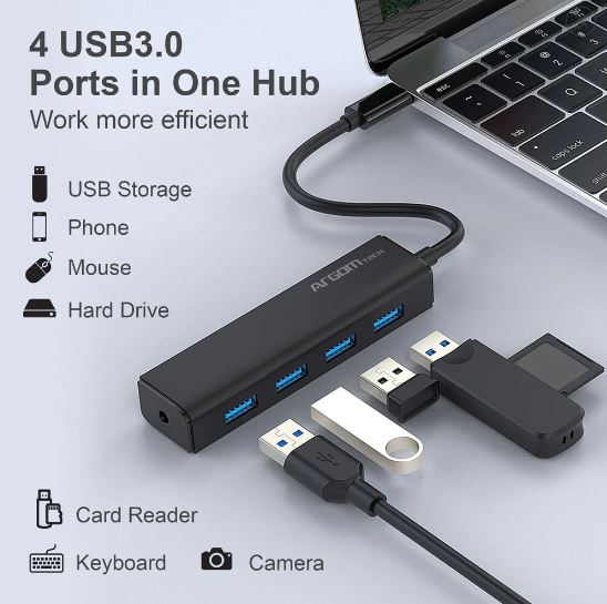 HUB ARGOM 4 PUERTOS TYPE-C TO USB 3.0 5GBPS W/60 ARG-UB-0090