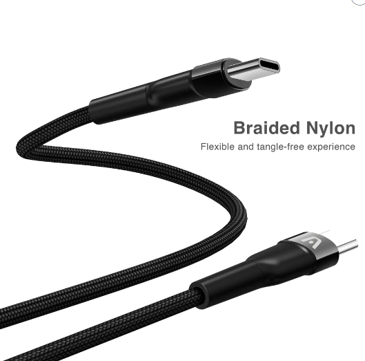 CABLE TYPE-C TO TYPE-C 100W NYLON BRAIDED DURA SPEED 6FT/1.8M ARG-CB-0049BK